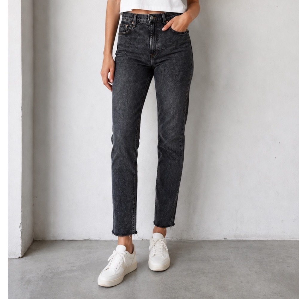 SLVRLAKE Beatnik Jeans Women's 25 Interstate Black Grey Straight Raw Hem Denim